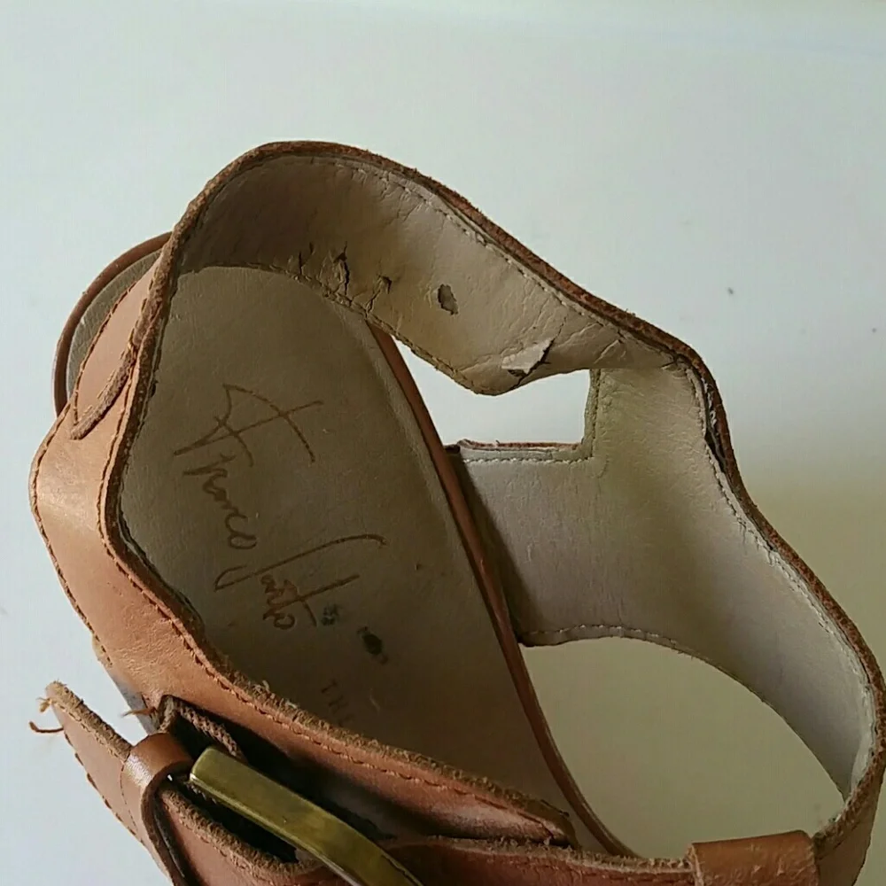 Franco Sarto Brown Leather and Canvas Platform Wedges